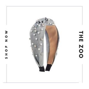 Rhinestones and Pearls Headband Light Blue